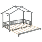 Gymax Wooden House Bed Twin to King Daybed w/ Safety Rails & Decorable