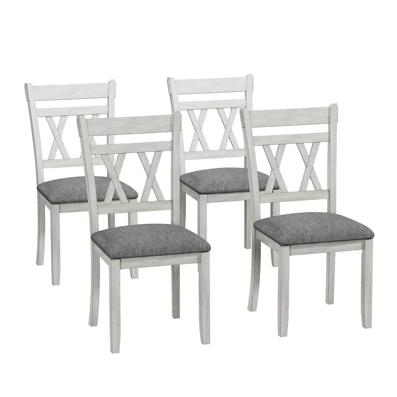 VECELO Solid Wood Dining Chairs with Linen Fabric SeatingKitchen Chairs Set of 2/4/6