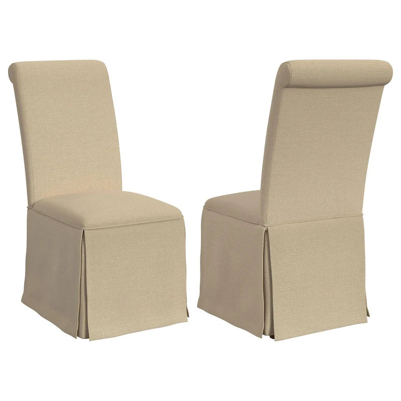 Shaw Dining Chair Set of 2, Tall Rolled Back and Skirted Base, Beige