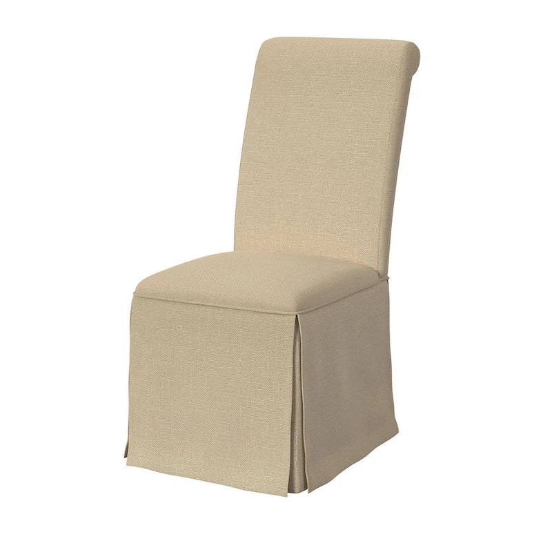 Shaw Dining Chair Set of 2, Tall Rolled Back and Skirted Base, Beige