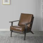 Amber Accent Chair, Handcrafted Slatted Mango Wood, Buffalo Leather Cushions, Angled Legs
