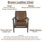 Amber Accent Chair, Handcrafted Slatted Mango Wood, Buffalo Leather Cushions, Angled Legs