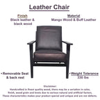 Amber Accent Chair, Handcrafted Slatted Mango Wood, Buffalo Leather Cushions, Angled Legs
