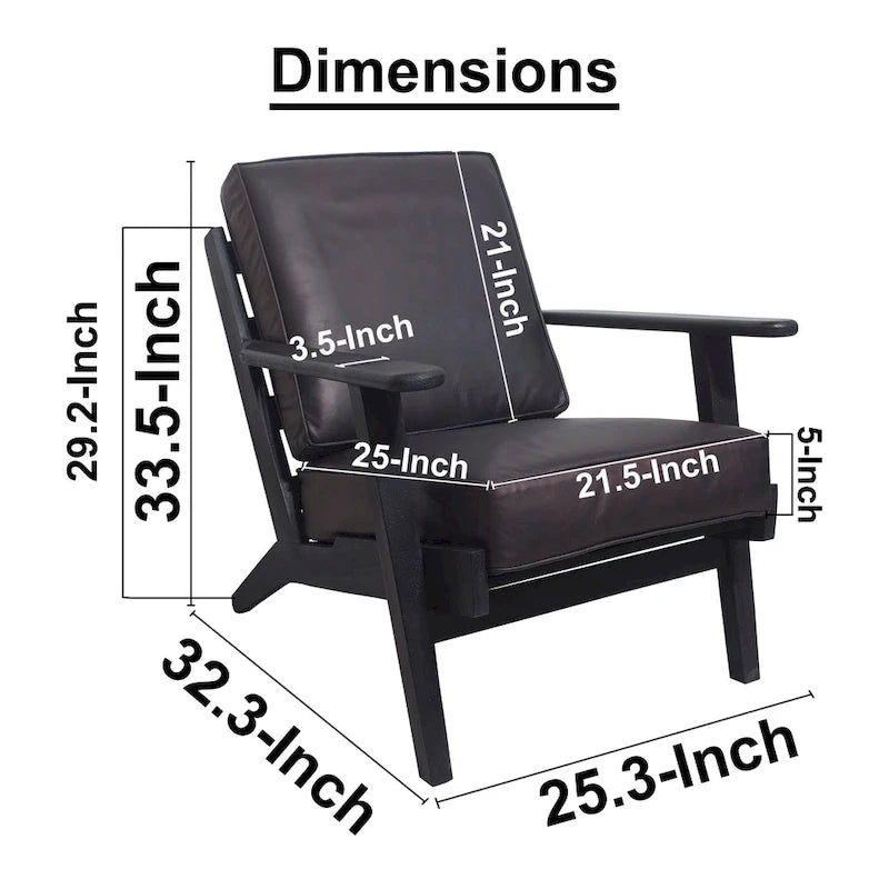 Amber Accent Chair, Handcrafted Slatted Mango Wood, Buffalo Leather Cushions, Angled Legs