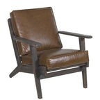 Amber Accent Chair, Handcrafted Slatted Mango Wood, Buffalo Leather Cushions, Angled Legs