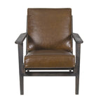 Amber Accent Chair, Handcrafted Slatted Mango Wood, Buffalo Leather Cushions, Angled Legs