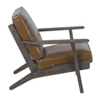Amber Accent Chair, Handcrafted Slatted Mango Wood, Buffalo Leather Cushions, Angled Legs