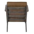 Amber Accent Chair, Handcrafted Slatted Mango Wood, Buffalo Leather Cushions, Angled Legs