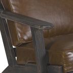 Amber Accent Chair, Handcrafted Slatted Mango Wood, Buffalo Leather Cushions, Angled Legs
