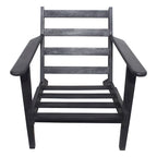 Amber Accent Chair, Handcrafted Slatted Mango Wood, Buffalo Leather Cushions, Angled Legs