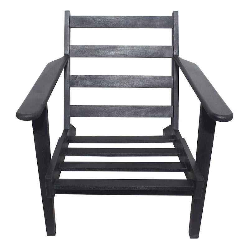 Amber Accent Chair, Handcrafted Slatted Mango Wood, Buffalo Leather Cushions, Angled Legs