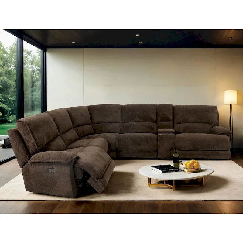 Furniture of America Renic Modern Dark Brown Reclining Sectional with Console and USB Ports