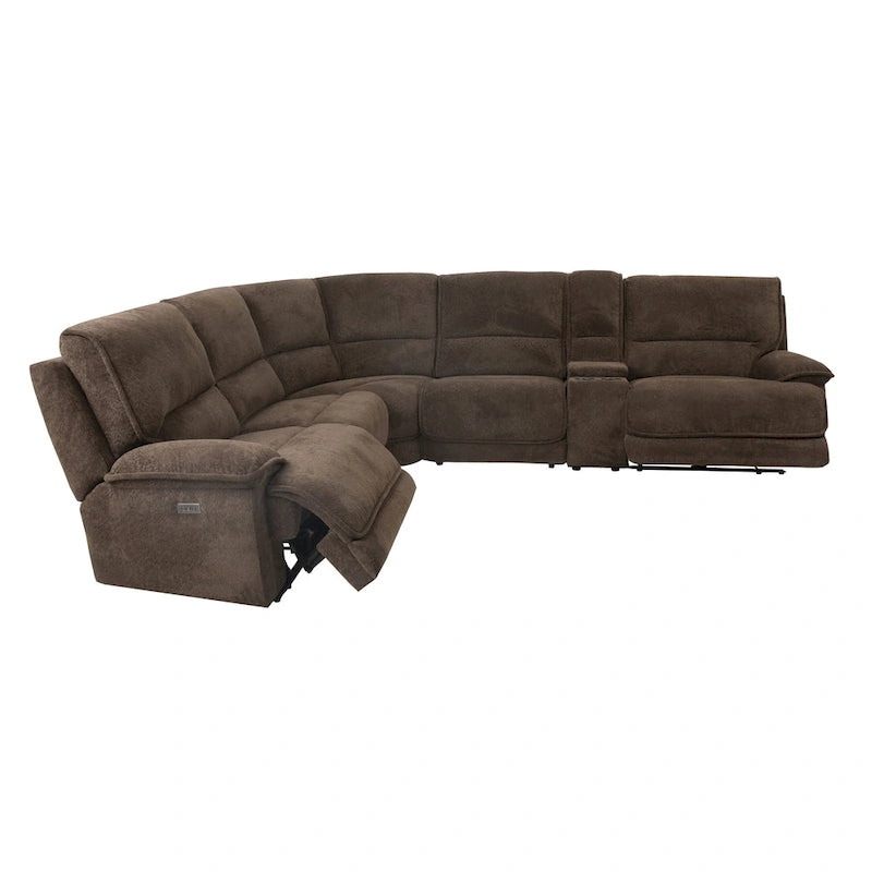 Furniture of America Renic Modern Dark Brown Reclining Sectional with Console and USB Ports