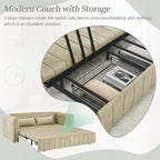 Velvet Upholstered Modern Convertible Sleeper Lounge Sofa Bed with Rolled Arms Decorated with Copper Nails