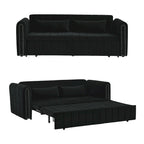 Velvet Upholstered Modern Convertible Sleeper Lounge Sofa Bed with Rolled Arms Decorated with Copper Nails