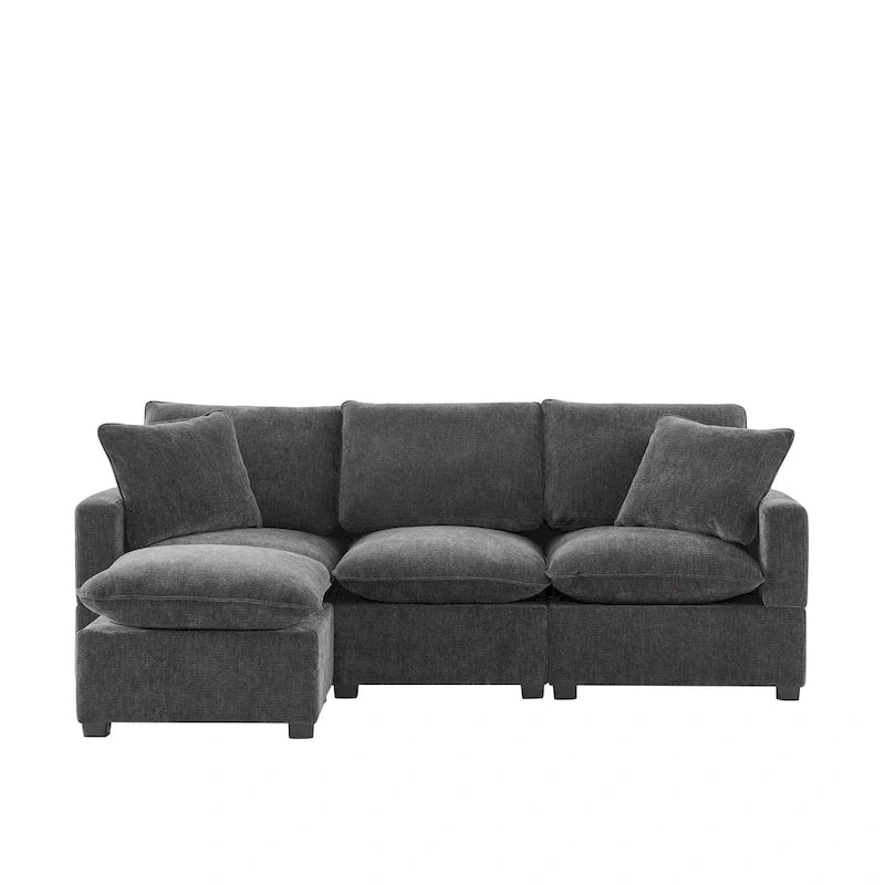 L-Shape Modular Sectional Sofa, 4 Seat Chenille Sectional Couch