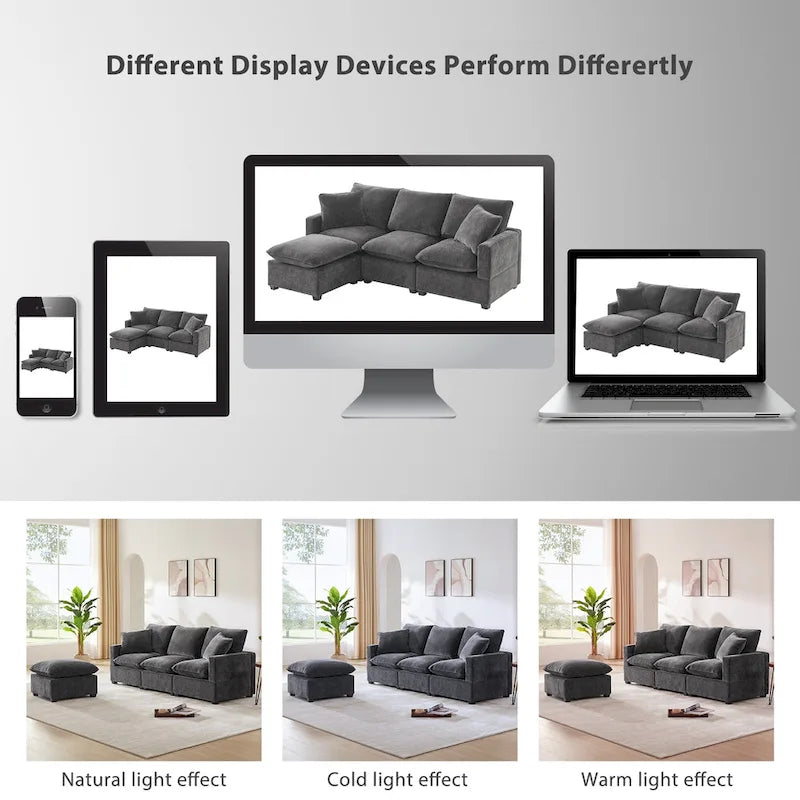 L-Shape Modular Sectional Sofa, 4 Seat Chenille Sectional Couch