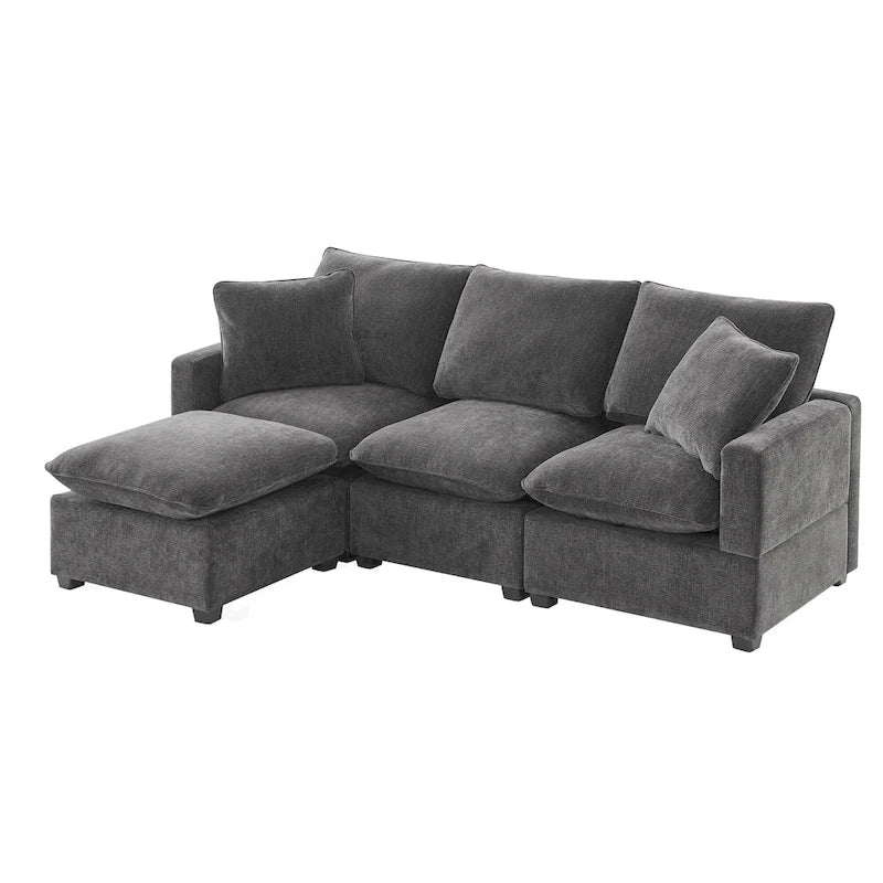 L-Shape Modular Sectional Sofa, 4 Seat Chenille Sectional Couch