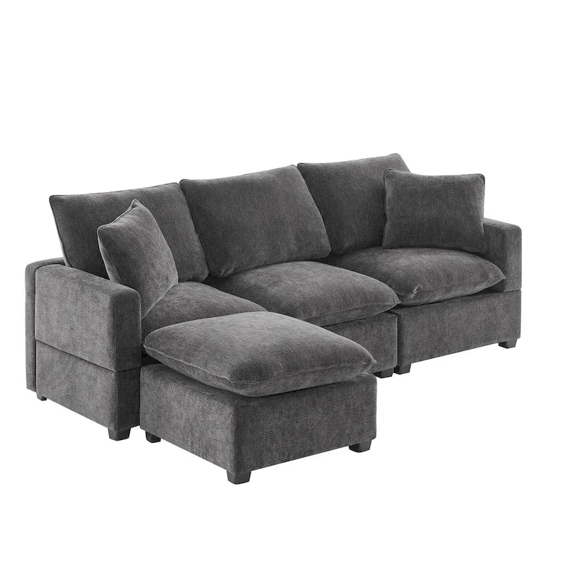 L-Shape Modular Sectional Sofa, 4 Seat Chenille Sectional Couch