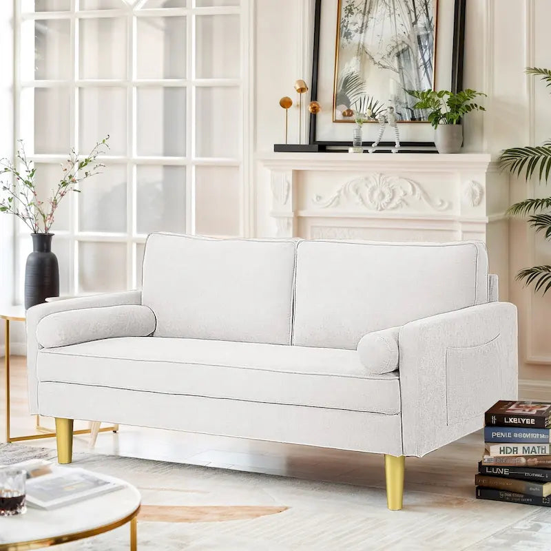 Exquisite 65 in. Orange Polyester 2-Seater Loveseat with Side Pockets and Round Pillows - 65 in