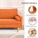 Exquisite 65 in. Orange Polyester 2-Seater Loveseat with Side Pockets and Round Pillows - 65 in