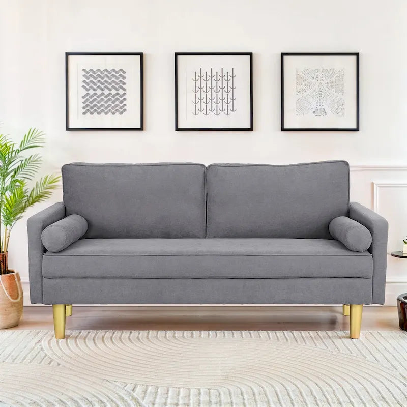 Exquisite 65 in. Orange Polyester 2-Seater Loveseat with Side Pockets and Round Pillows - 65 in