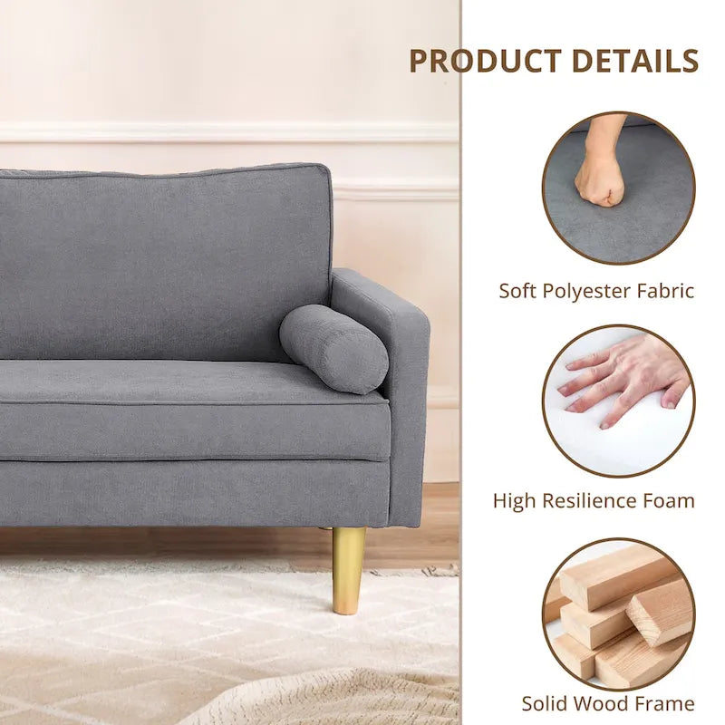 Exquisite 65 in. Orange Polyester 2-Seater Loveseat with Side Pockets and Round Pillows - 65 in