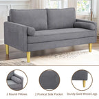 Exquisite 65 in. Orange Polyester 2-Seater Loveseat with Side Pockets and Round Pillows - 65 in