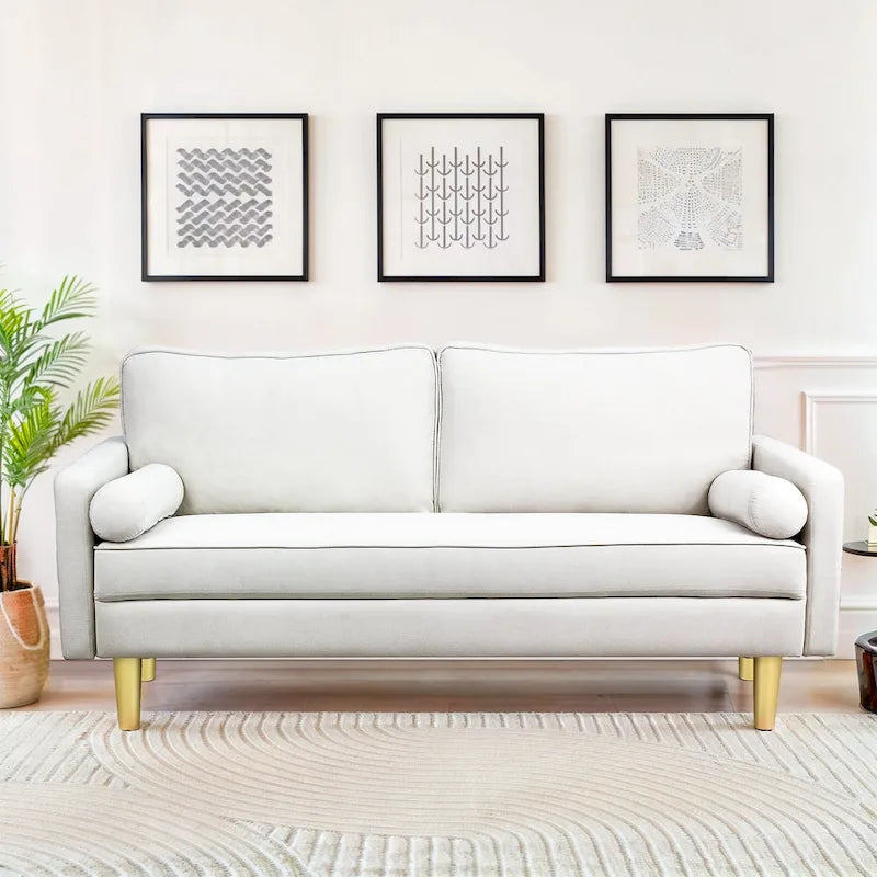 Exquisite 65 in. Orange Polyester 2-Seater Loveseat with Side Pockets and Round Pillows - 65 in