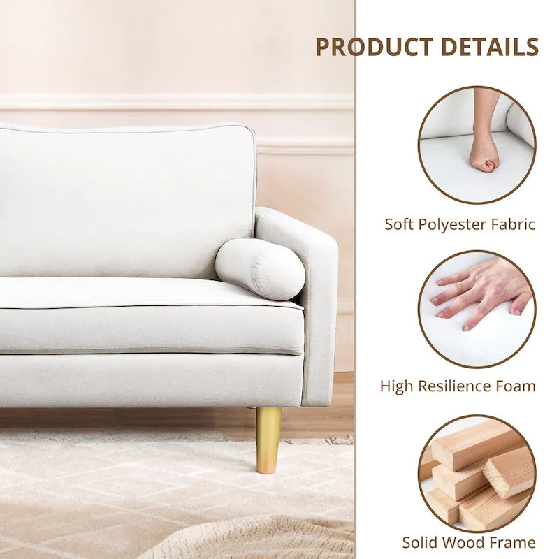 Exquisite 65 in. Orange Polyester 2-Seater Loveseat with Side Pockets and Round Pillows - 65 in