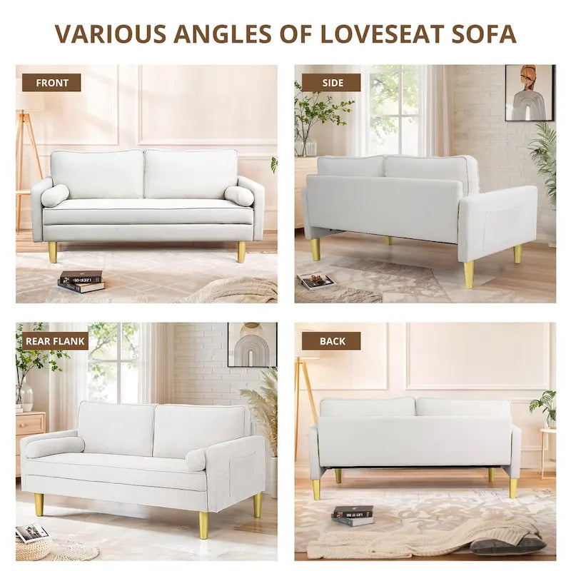 Exquisite 65 in. Orange Polyester 2-Seater Loveseat with Side Pockets and Round Pillows - 65 in