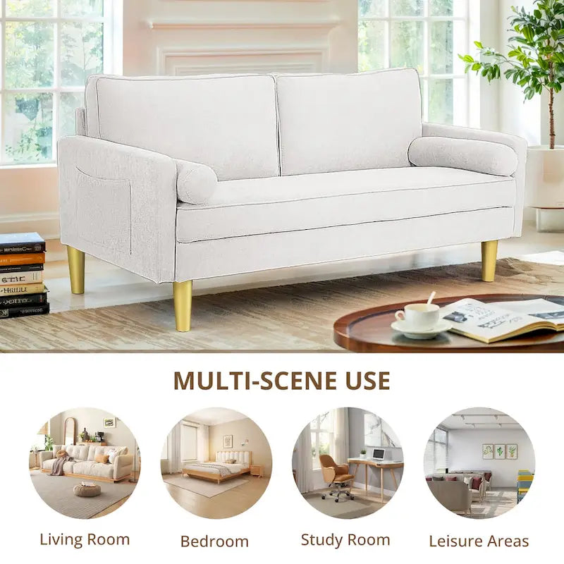 Exquisite 65 in. Orange Polyester 2-Seater Loveseat with Side Pockets and Round Pillows - 65 in