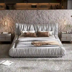 Light Grey King Size Luxury Upholstered Platform Bed with Removable Cushion and Solid Wood Frame