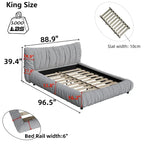 Light Grey King Size Luxury Upholstered Platform Bed with Removable Cushion and Solid Wood Frame