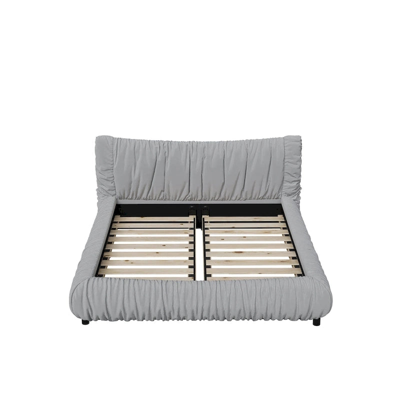 Light Grey King Size Luxury Upholstered Platform Bed with Removable Cushion and Solid Wood Frame