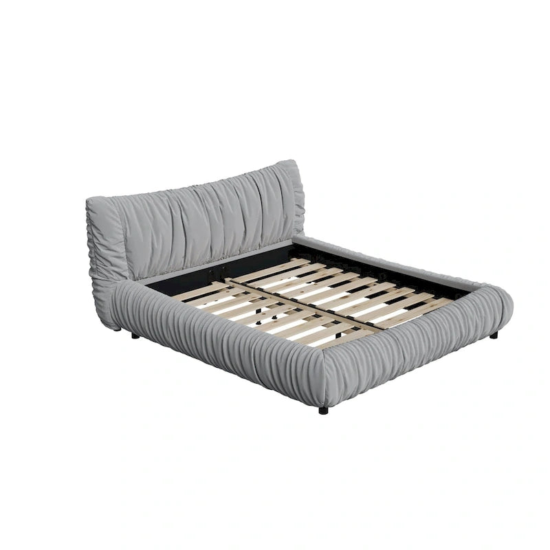 Light Grey King Size Luxury Upholstered Platform Bed with Removable Cushion and Solid Wood Frame