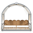 Gray Twin Size Bed with Arched Roof and Trundle