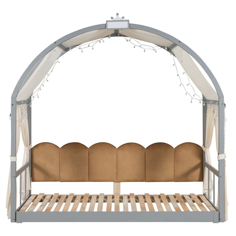Gray Twin Size Bed with Arched Roof and Trundle
