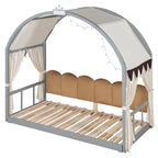 Gray Twin Size Bed with Arched Roof and Trundle