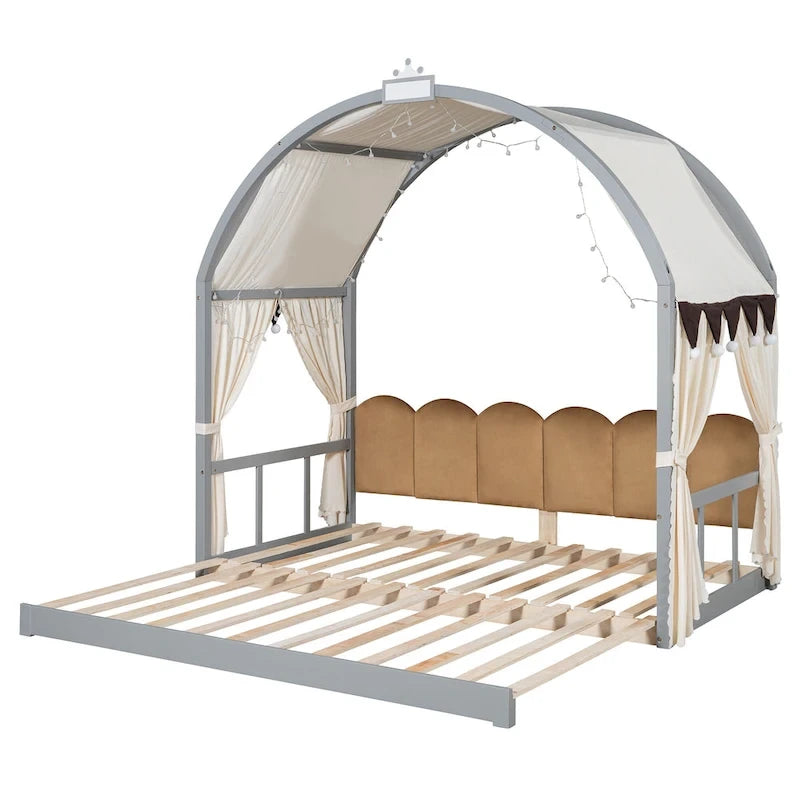 Gray Twin Size Bed with Arched Roof and Trundle