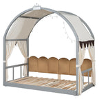Gray Twin Size Bed with Arched Roof and Trundle