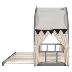 Gray Twin Size Bed with Arched Roof and Trundle