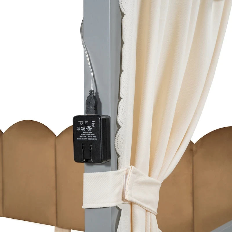 Gray Twin Size Bed with Arched Roof and Trundle