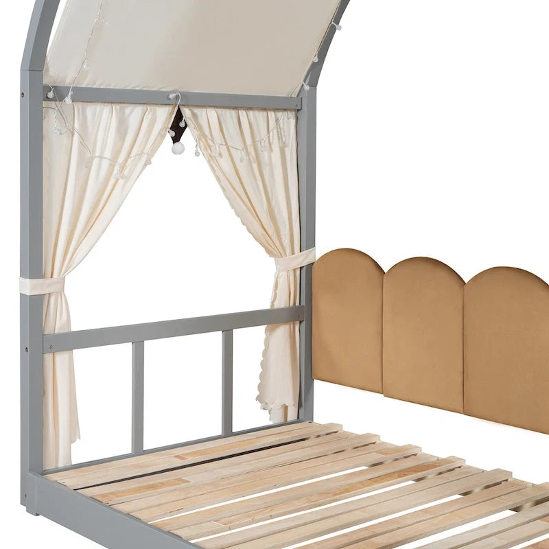 Gray Twin Size Bed with Arched Roof and Trundle