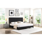 Black King Linen Bed with Tufted Headboard