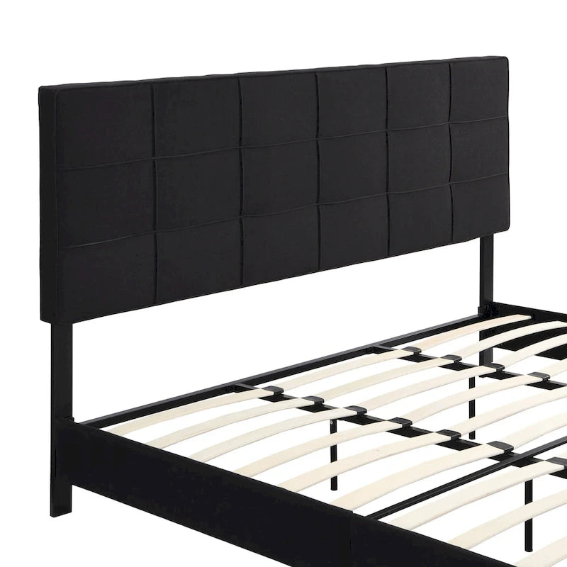 Black King Linen Bed with Tufted Headboard