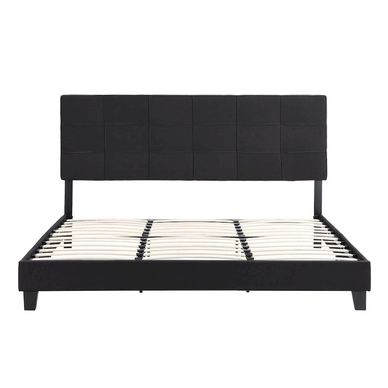 Black King Linen Bed with Tufted Headboard