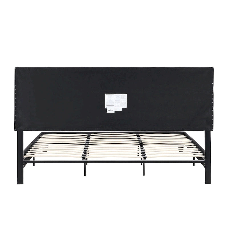 Black King Linen Bed with Tufted Headboard