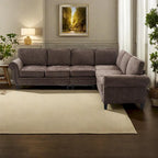 109.5 Chenille 6-Seater L-Shaped Sectional Sofa with Rivets Decorated Rolled Armrests,Cushions, and Wood Frame