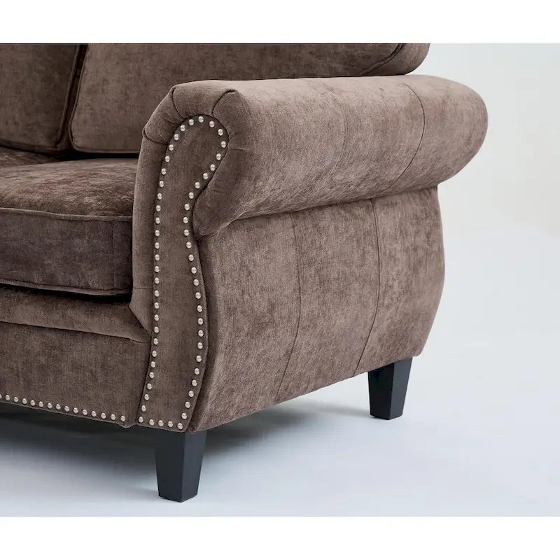 109.5 Chenille 6-Seater L-Shaped Sectional Sofa with Rivets Decorated Rolled Armrests,Cushions, and Wood Frame